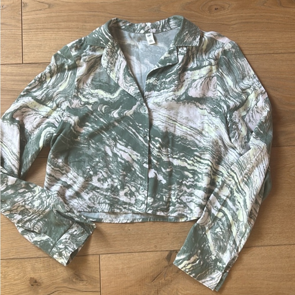 BP Green and White Patterned Top